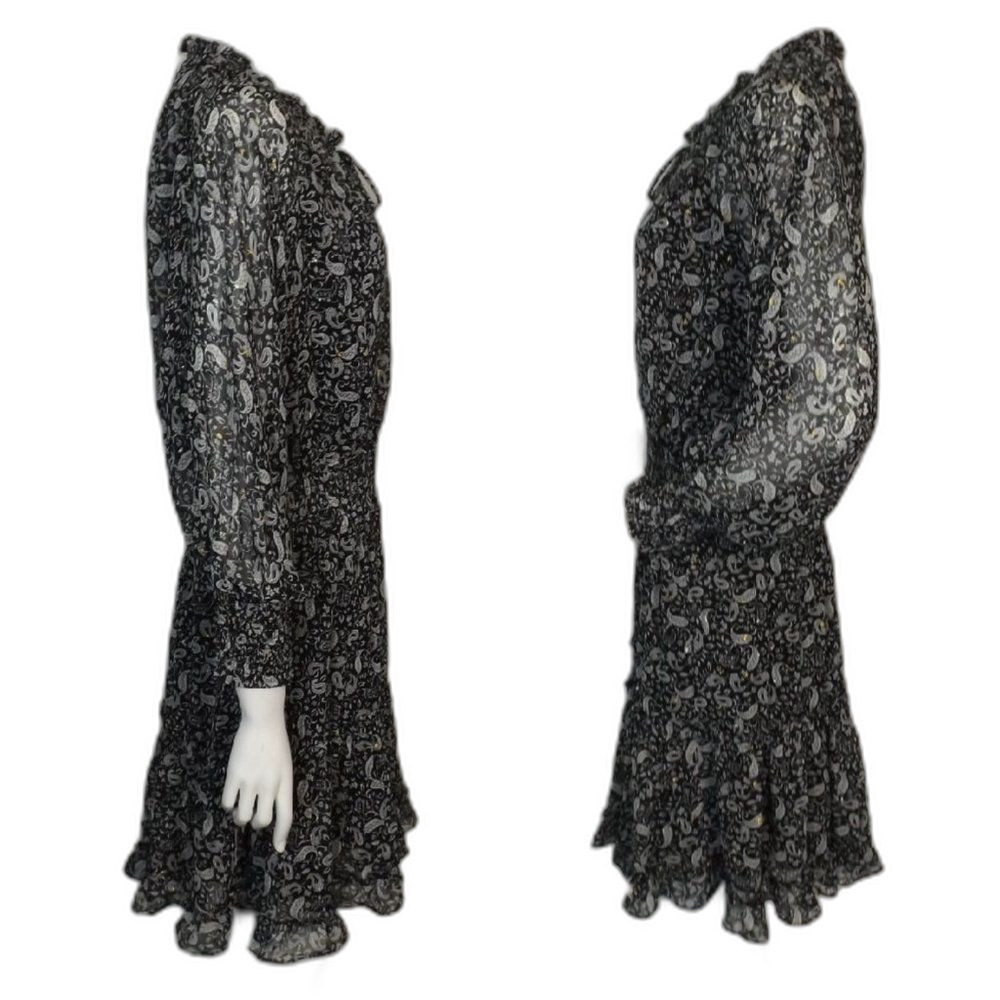 new LOVESTITCH Dress, L, Black/White Paisley, Smocked Waist/Cuffs, Attached Slip - Picture 7 of 15